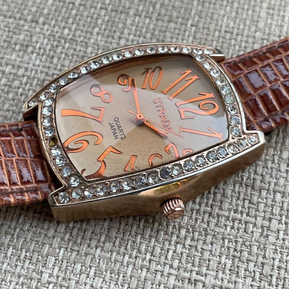 Strada Ldies Wristwatch Brown Leather Band Japan Quartz Movement - Picture 8 of 12